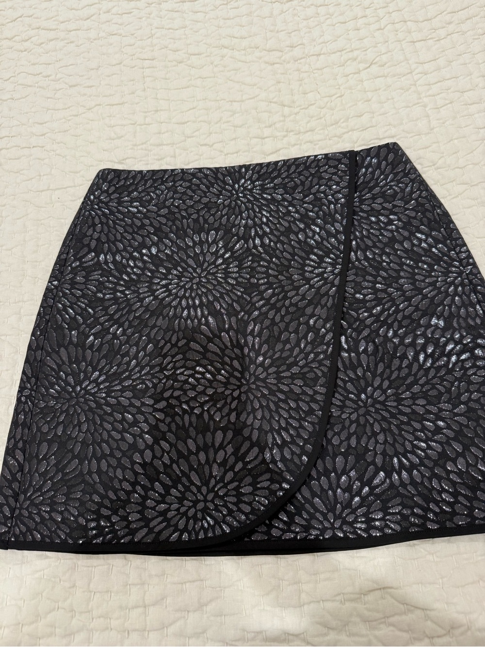 LOFT Black Metallic Floral Wrap-Effect Mini Skirt 8P